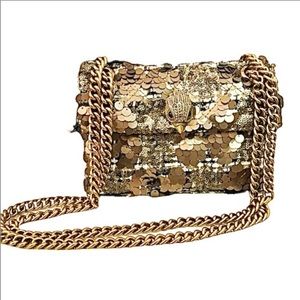 KURT GEIGER LONDON Mini Kensington Gold Sequin Tweed Crossbody Bag